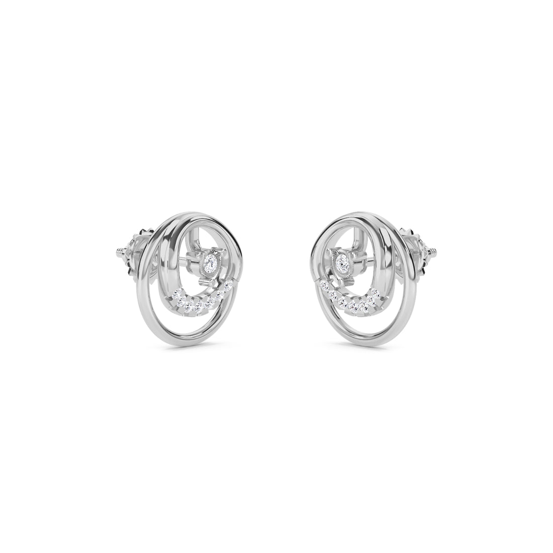 Concentric Circles Diamond Studs For Her (Silver)