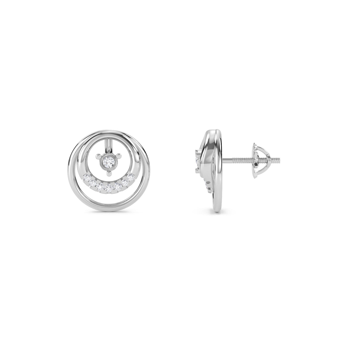 Concentric Circles Diamond Studs For Her (Silver)