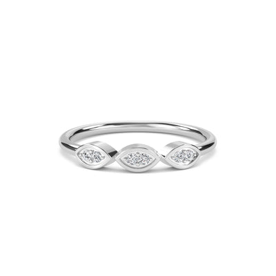 Minimalist Marquise Shape Three Stone Diamond Ring (Silver)