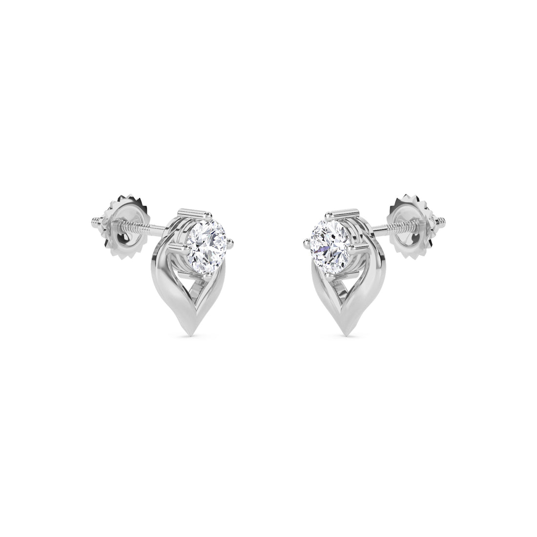 Timeless Round Diamond Leaf Studs Earrings (Silver)