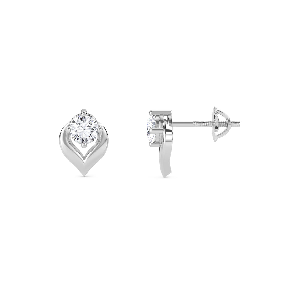 Timeless Round Diamond Leaf Studs Earrings (Silver)