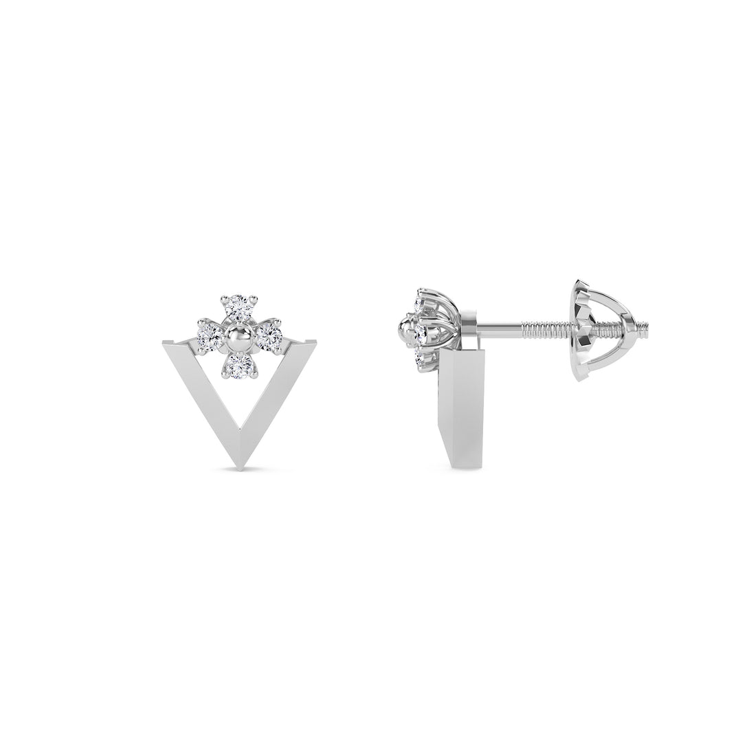 Classy Triangles Diamond Stud Earrings (Silver)