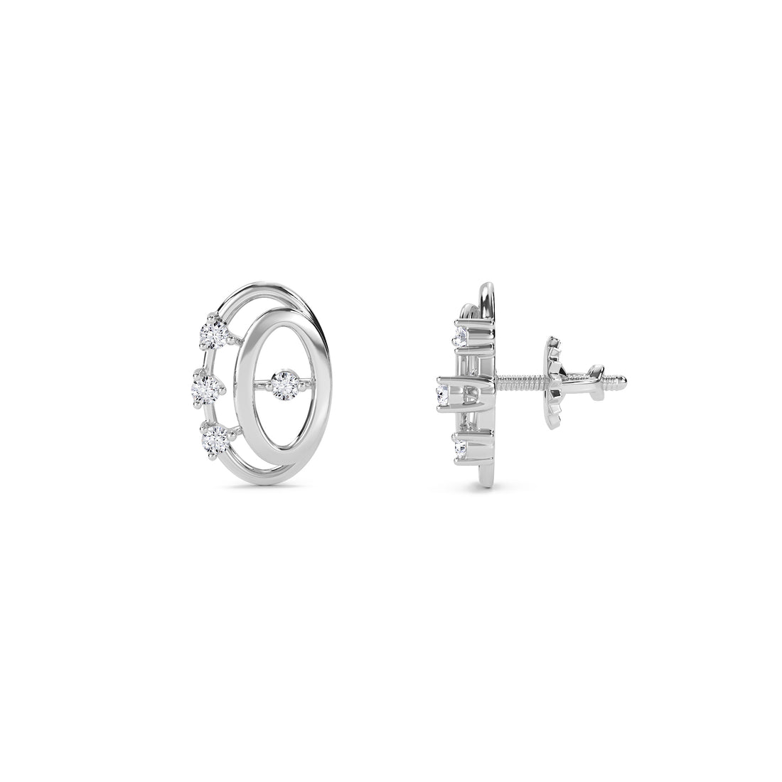 Oval Shaped Diamond Studs Earrings in white gold, side view - oval cut lab grown diamond studs from Everlight Jewels