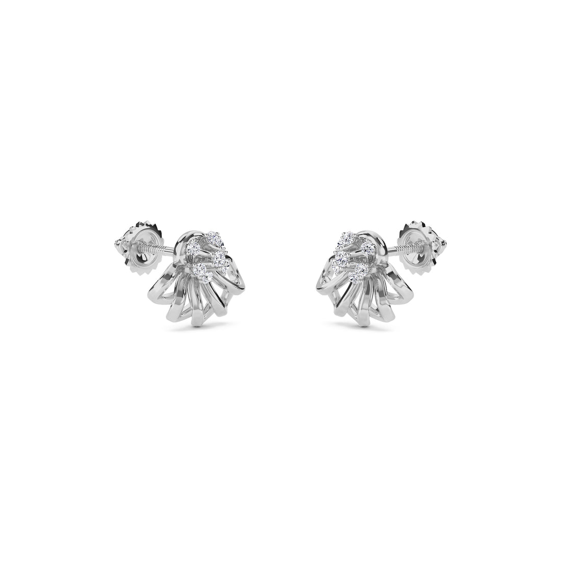 Modern Half Flower Design Studs Earrings (Silver)