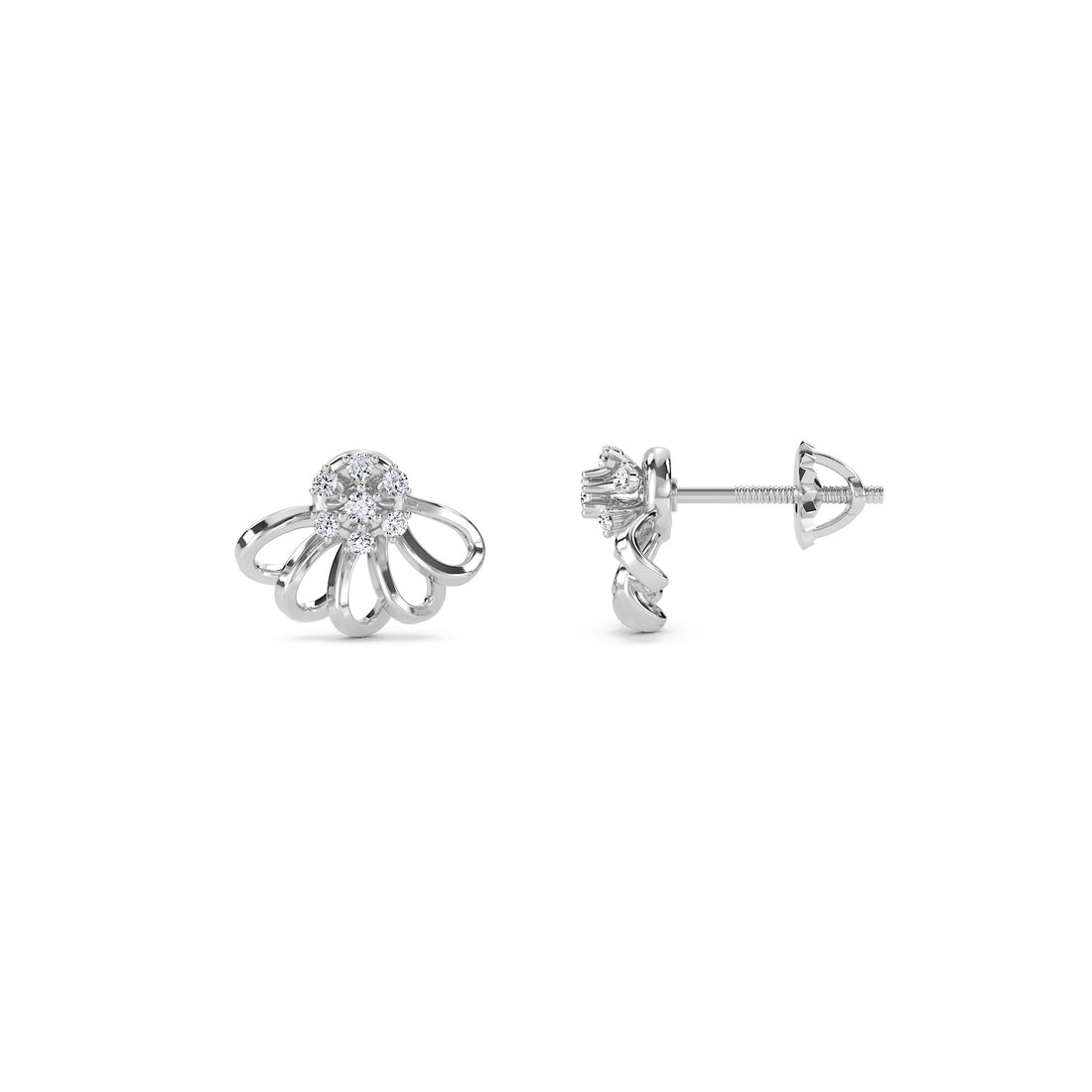 Modern Half Flower Design Studs Earrings (Silver)