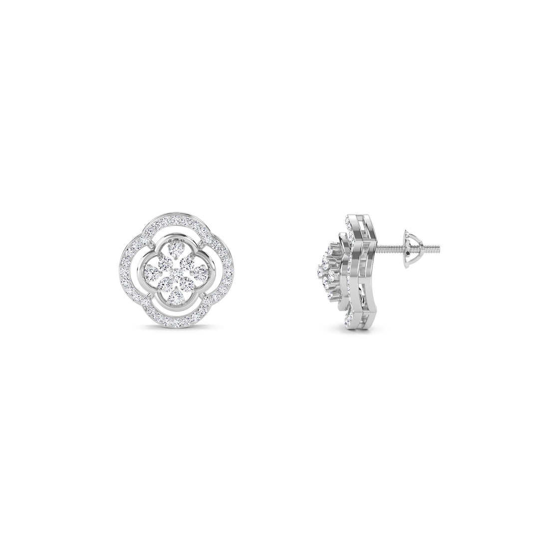 Floral Swag Diamond Studs Earrings (Silver)
