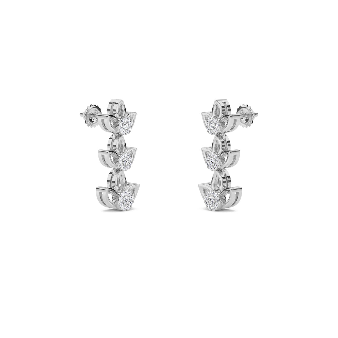 Designer Trio Step Leaf Style Bar Earrings (Silver)