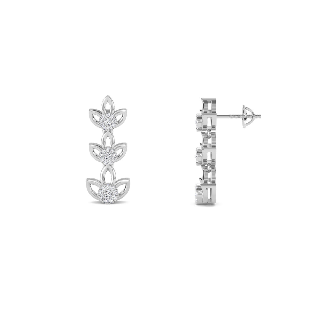 Designer Trio Step Leaf Style Bar Earrings (Silver)