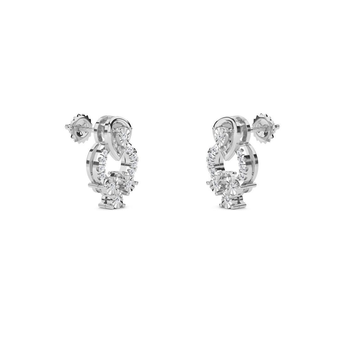 Trendy Two Tone Pear Diamond Studs Earrings (Silver)