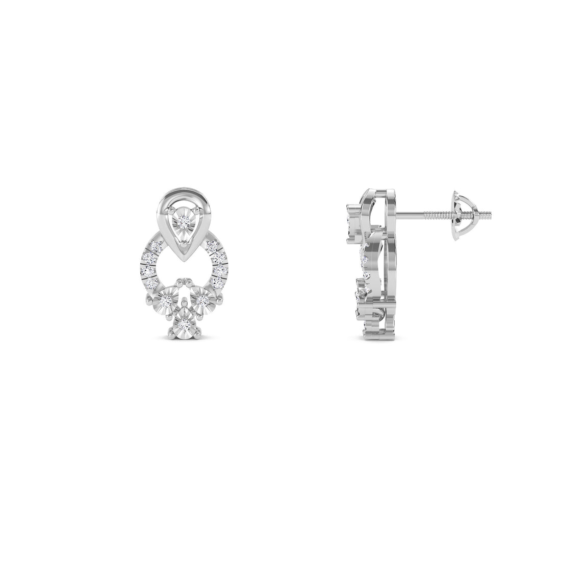 Trendy Two Tone Pear Diamond Studs Earrings (Silver)
