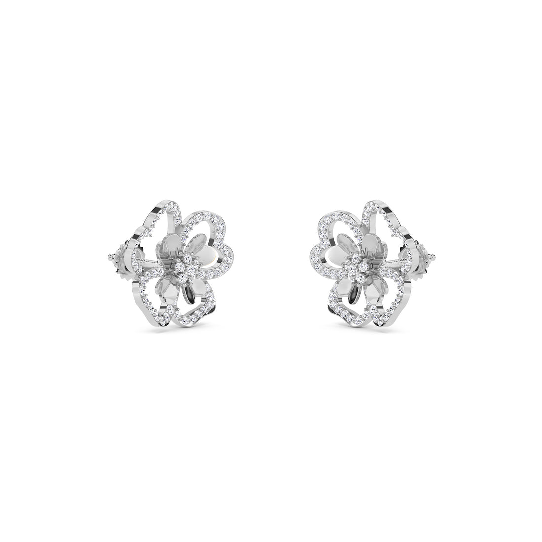 Lab Grown Diamond Flower Style Elegant Earrinngs (Silver)