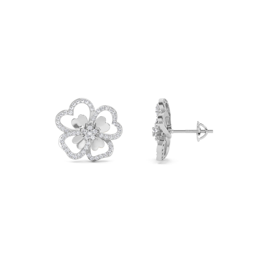 Lab Grown Diamond Flower Style Elegant Earrinngs (Silver)