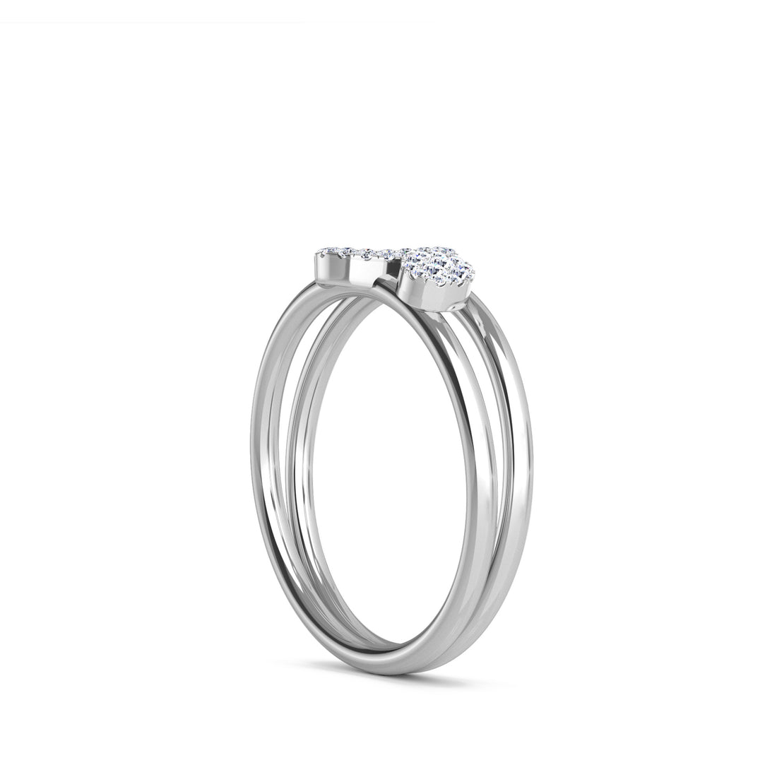 Artistic Diamond Two Tone Oval Shaped Two Row Ring (Silver)