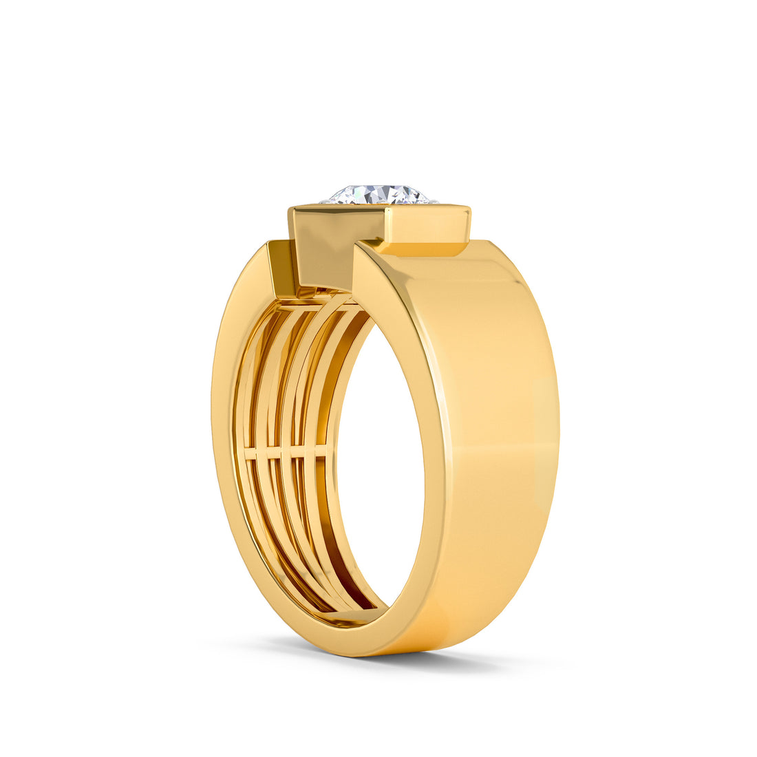 Forever One Round Diamond Hexagon Shape Mens Ring