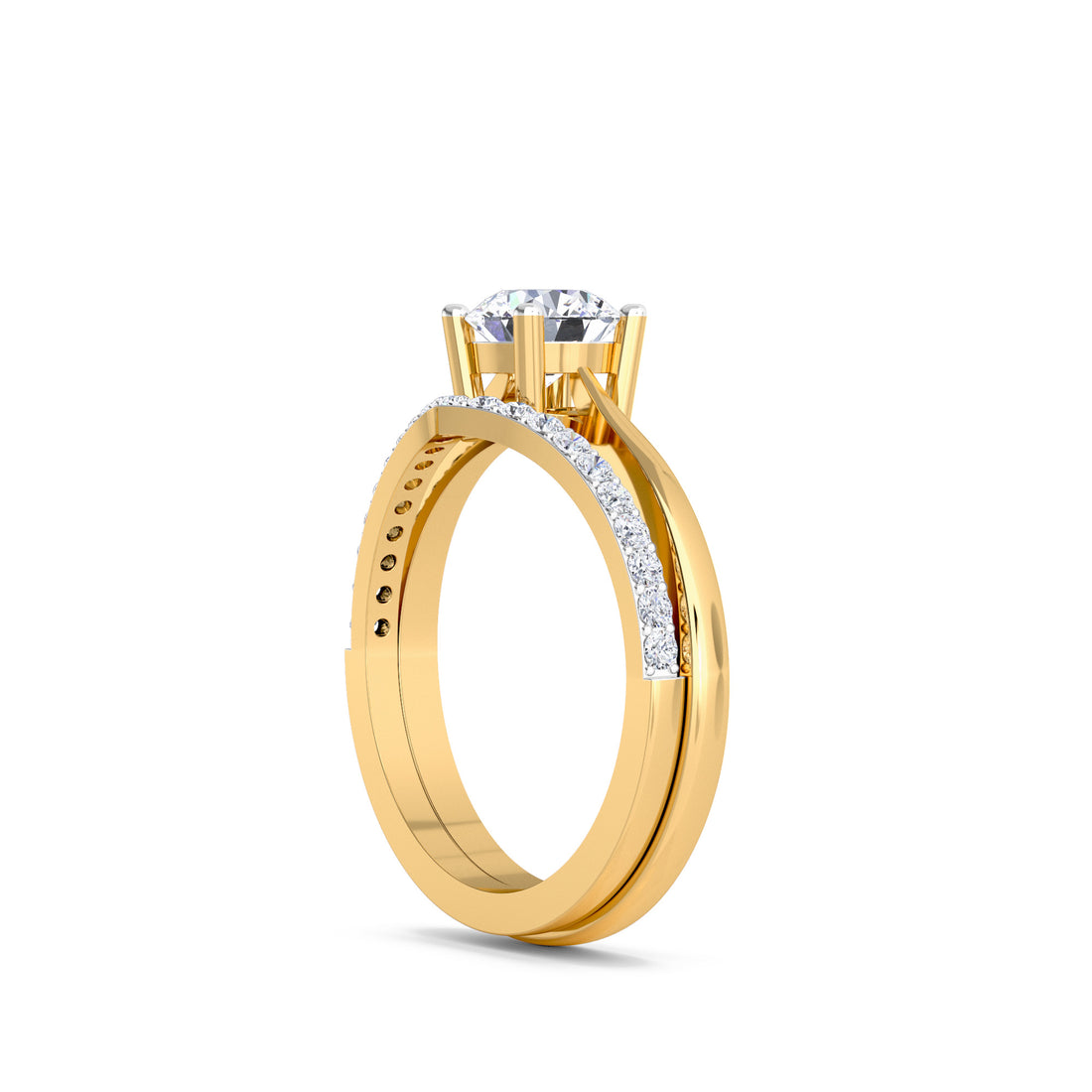 Forever Diamond Solitare Ring Matching Curved Band