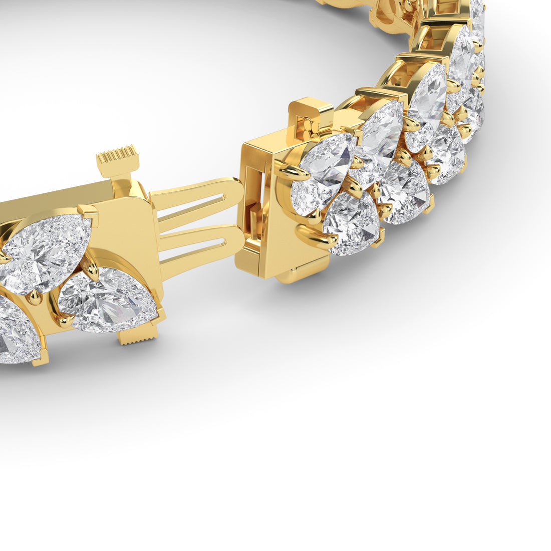 Antique Pear Shaped Double Row Diamond Bracelet in yellow gold, clasp detail - lab grown diamond bracelet from Everlight Jewels