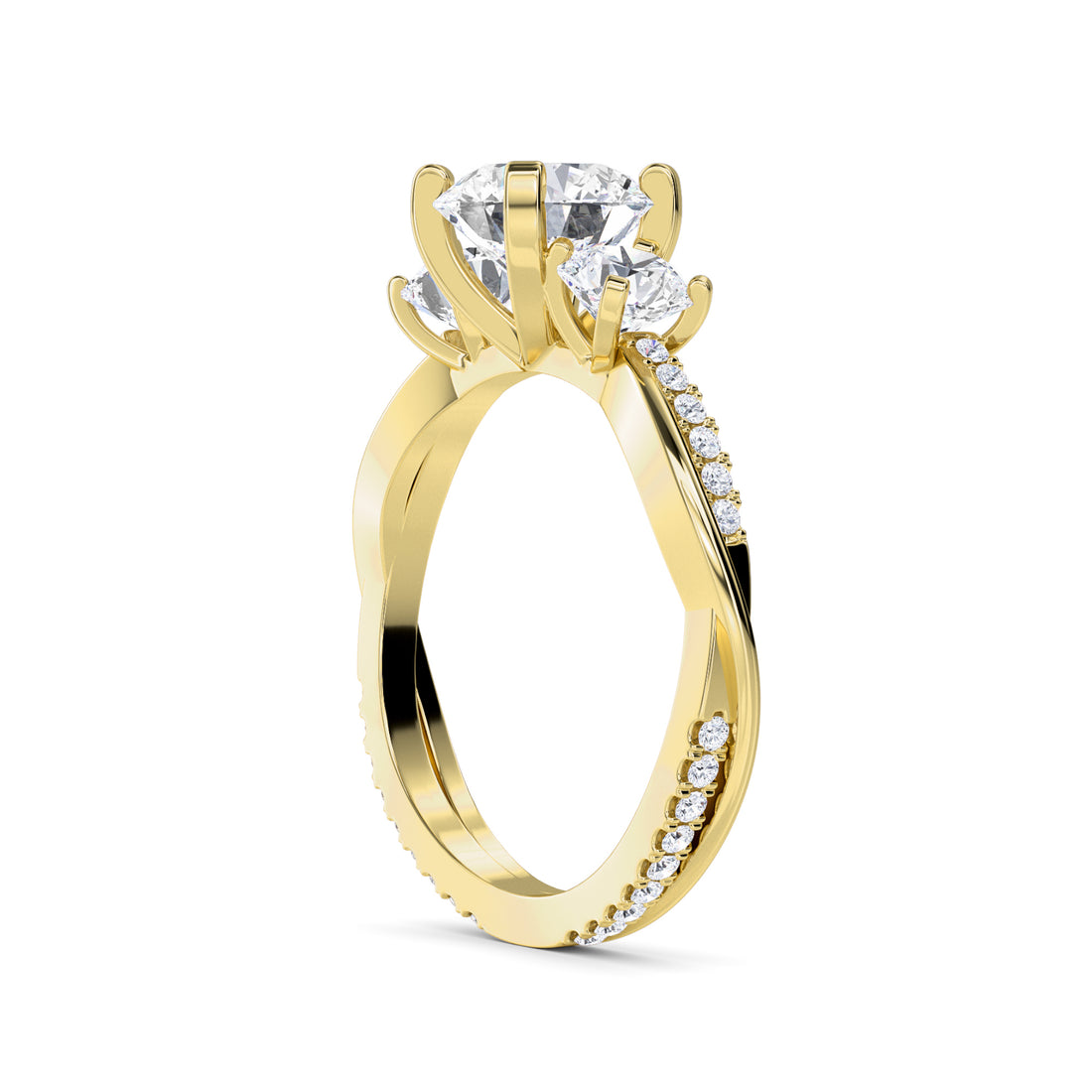 Genuine Three Stone Twisted Band Diamond Ring