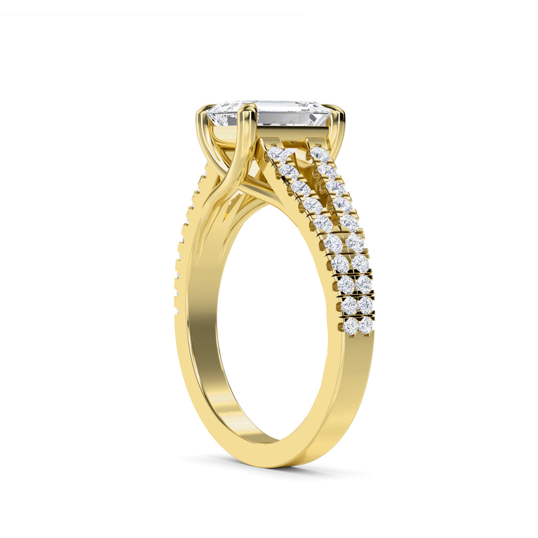 Emerald Cut Spilt Shank Engagement Ring
