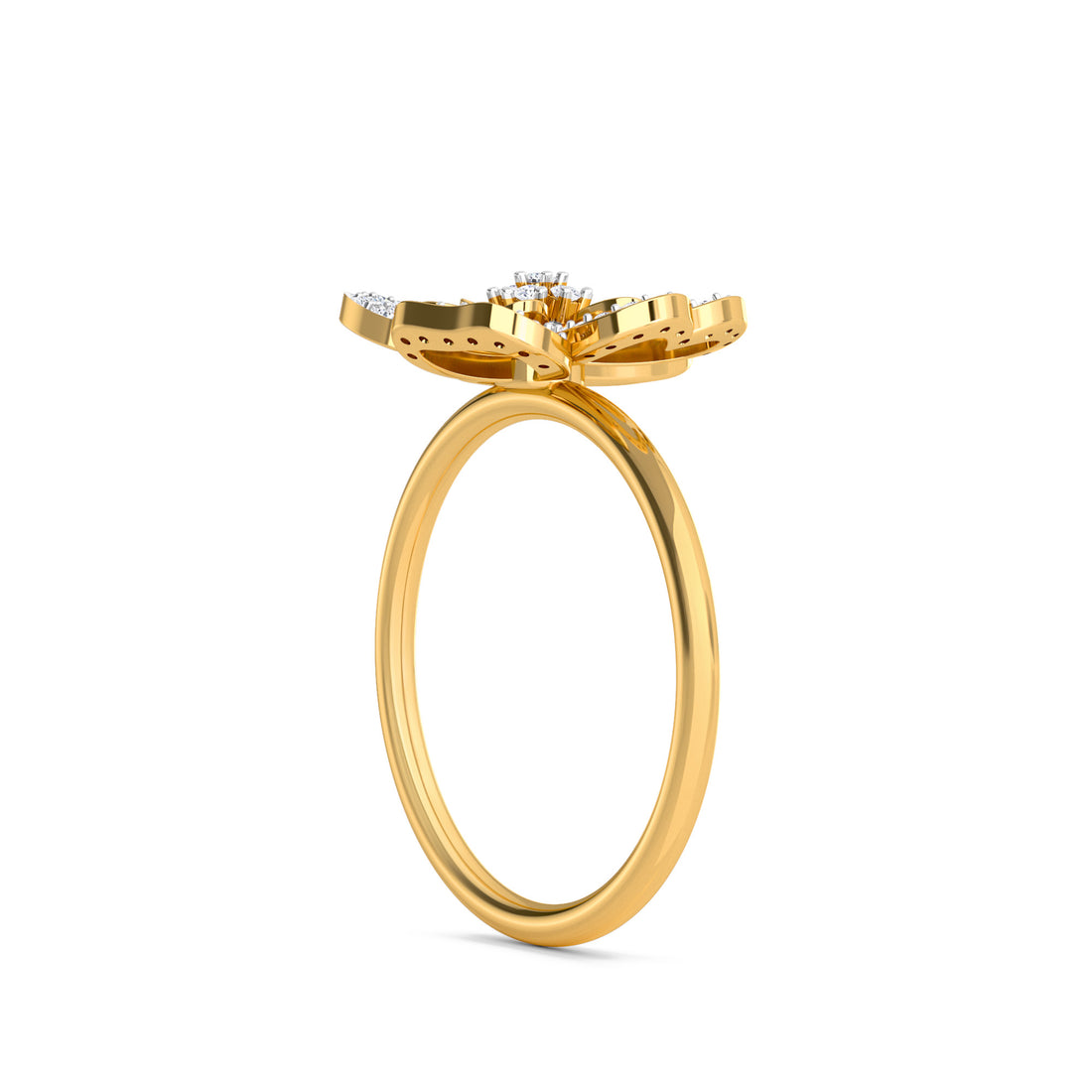 Designer Yellow Gold Diamond Floret Ring