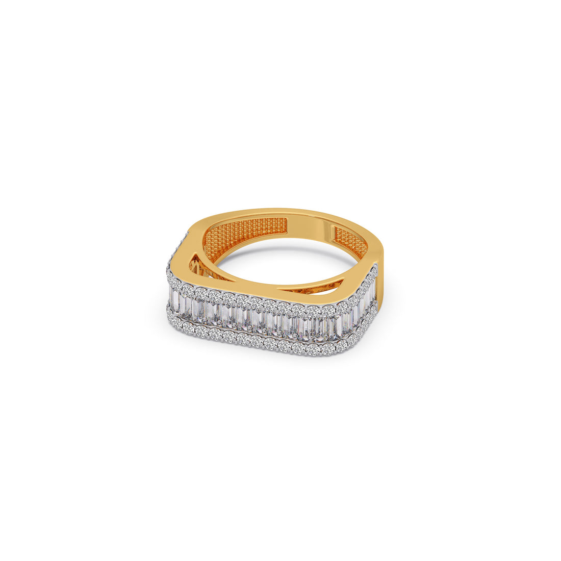 Baguette & Round Diamond Statement Band Ring