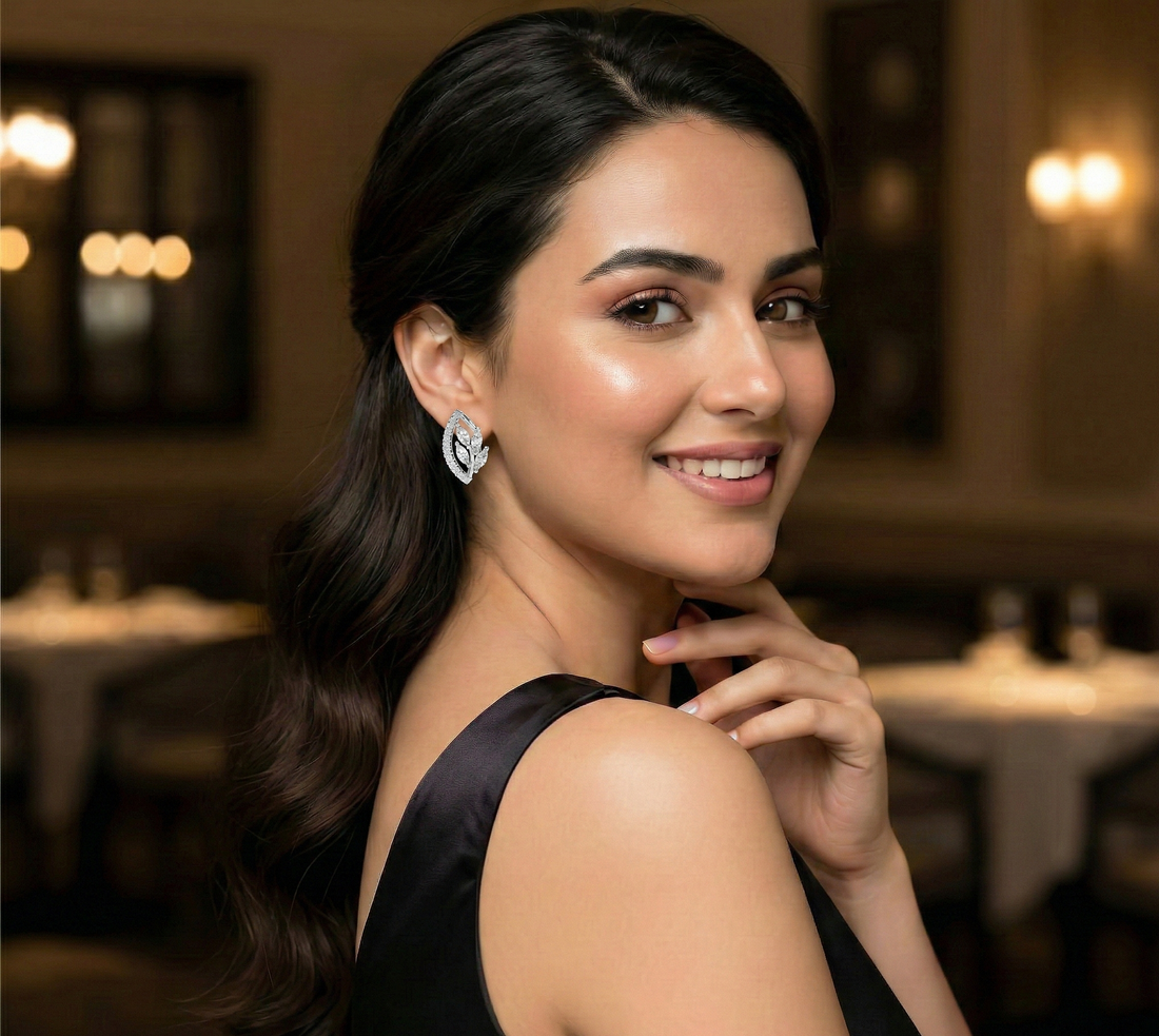 Classic Marquise Shaped Diamond Leaf Studs