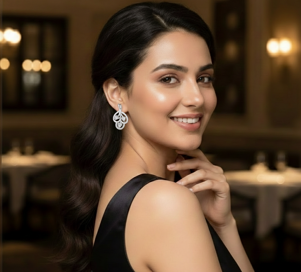 Unique Leaf Style Diamond Daily Wear Earrings (Silver)